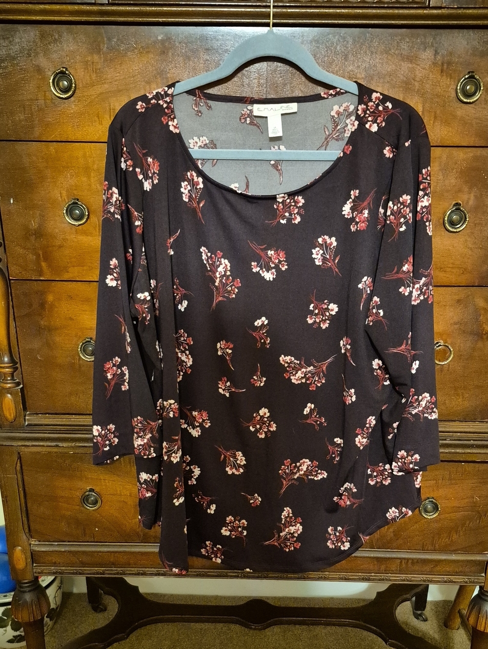 Emaline Brown And Pink Floral Scoop Neck Long Sleeve Top